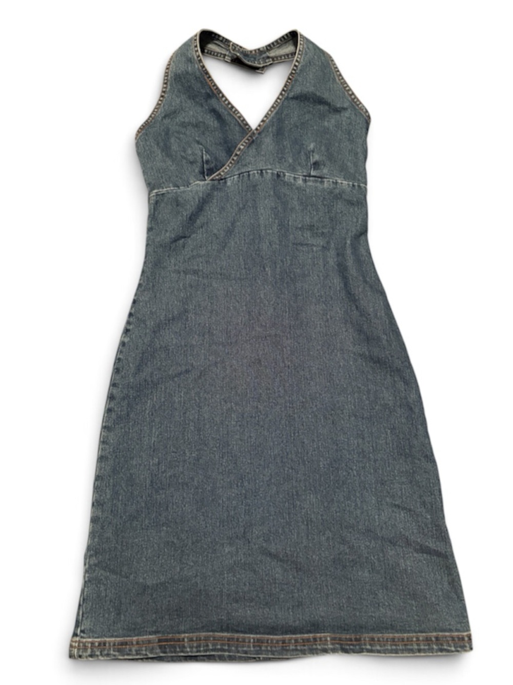 Vintage Garage Halter Denim Dress in Washed Blue